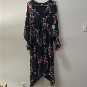 A.n.a Black Floral Long Sleeve Dress